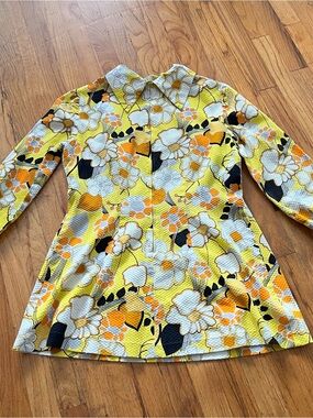Vintage Yellow Floral Long Sleeve Dress